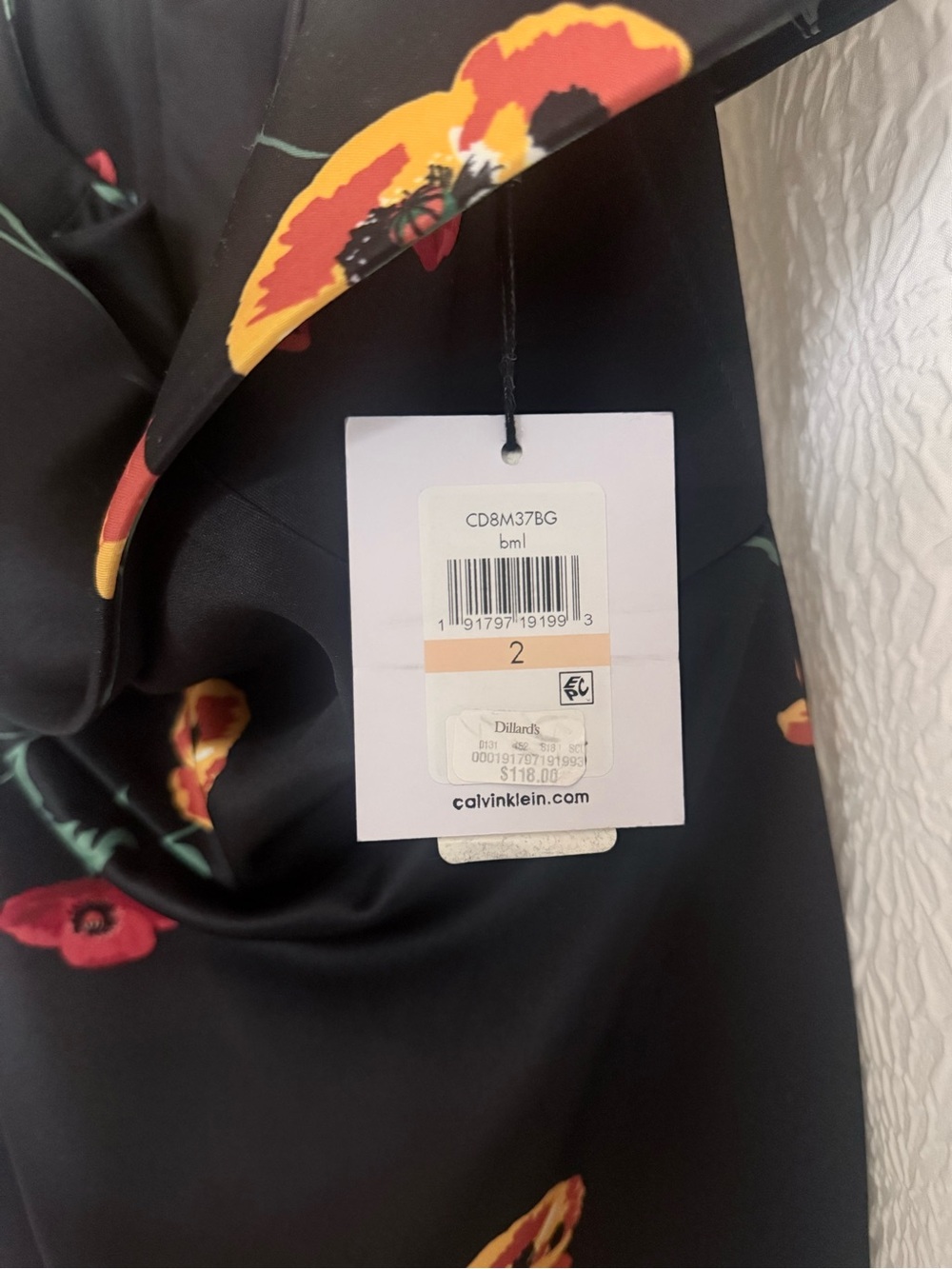Calvin Klein Black Off-The-Shoulder Dress with Red and Yellow Floral Print - Picture 6 of 12
